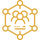 Network icon with connected people outline.