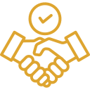 Handshake icon with a checkmark above.